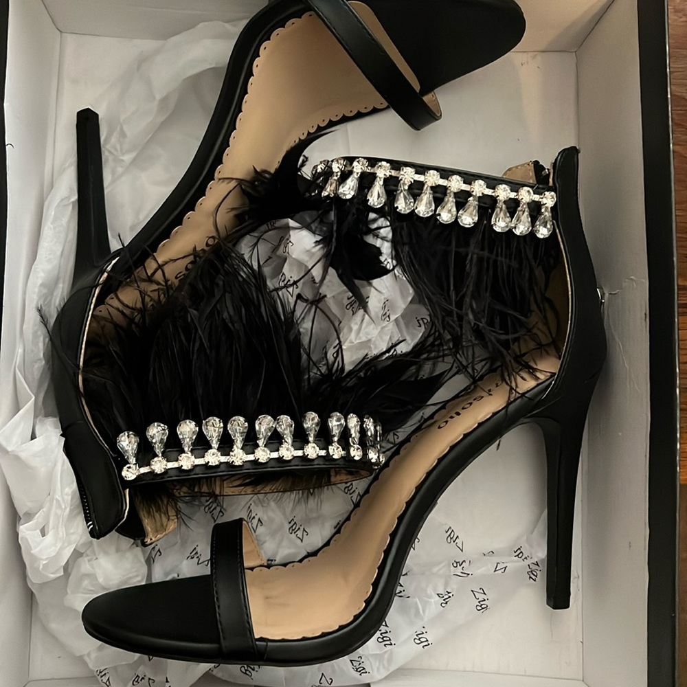 Women’s feather jewel ankle wrap heel